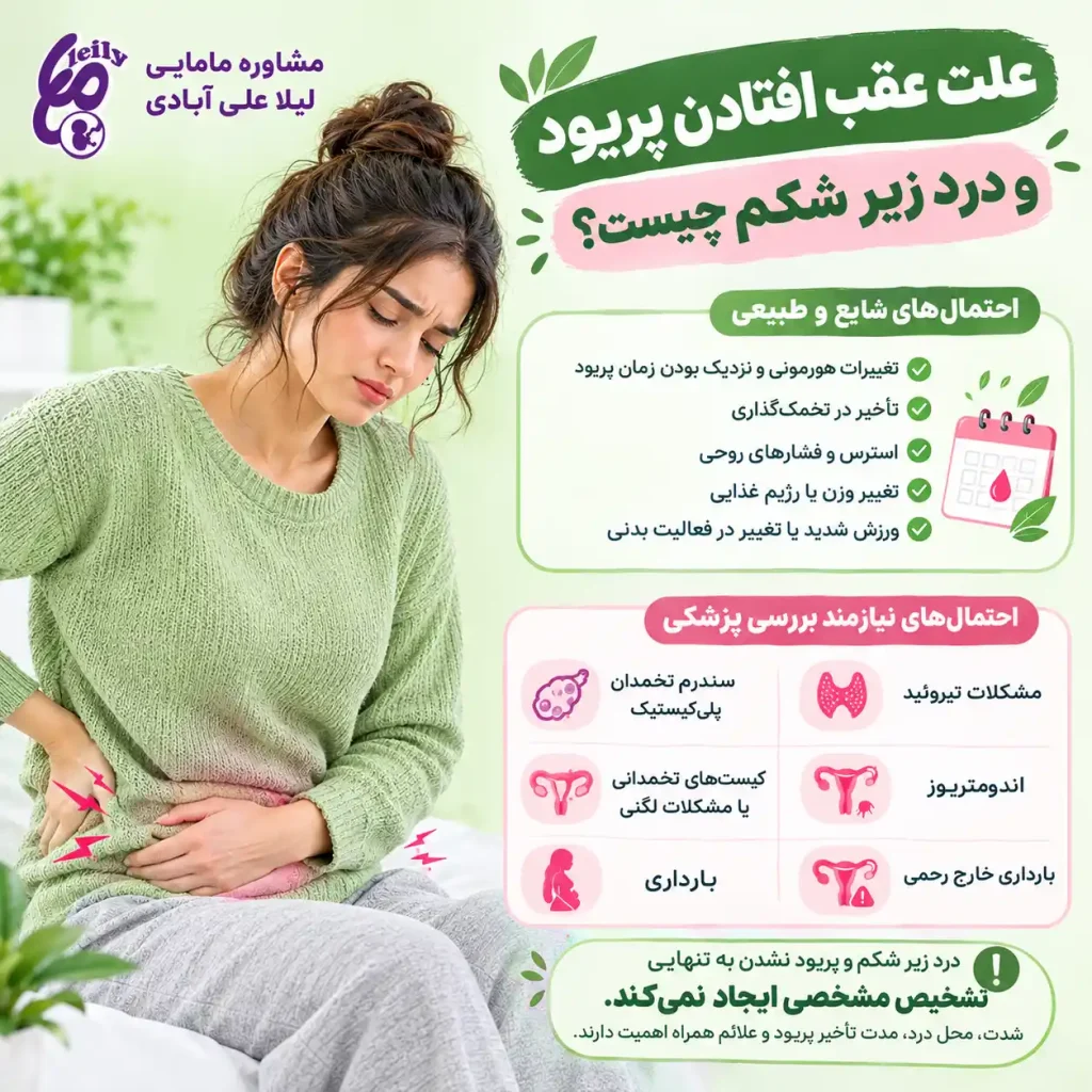 علت عقب افتادن پریود و بزرگ شدن شکم+علت پریود نشدن و بزرگ شدن شکم